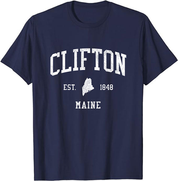 Clifton Maine ME T-Shirt Vintage Athletic Sports Design Tee