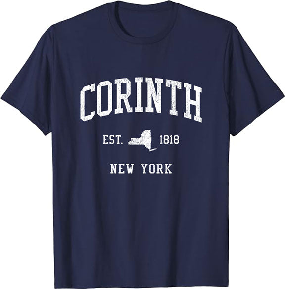 Corinth New York NY T-Shirt Vintage Athletic Sports Design Tee