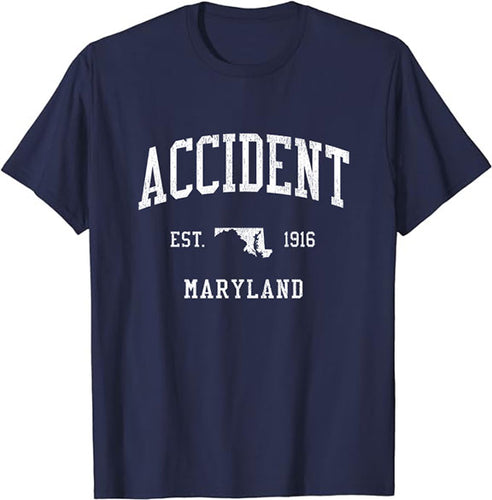 Accident Maryland MD T-Shirt Vintage Athletic Sports Design Tee