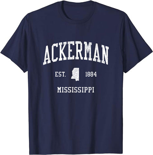 Ackerman Mississippi MS T-Shirt Vintage Athletic Sports Design Tee