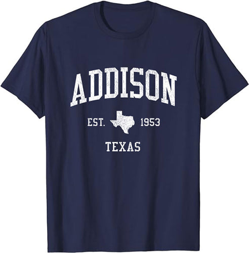 Addison Texas TX T-Shirt Vintage Athletic Sports Design Tee