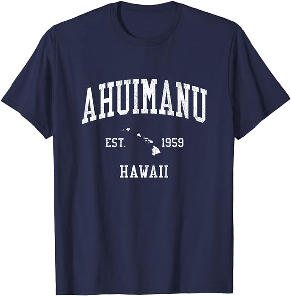 AhuimanuHawaii HI T-Shirt Vintage Athletic Sports Design Tee