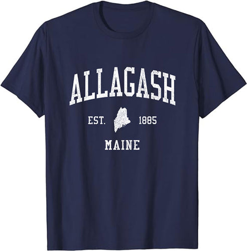 Allagash Maine ME T-Shirt Vintage Athletic Sports Design Tee