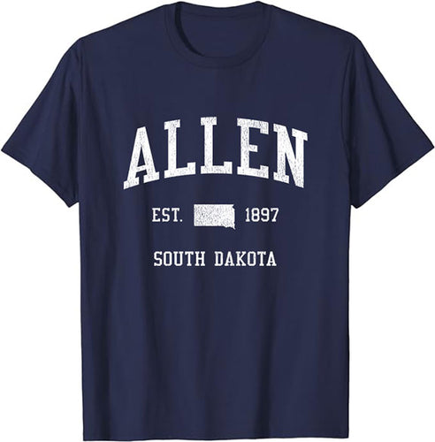 Allen South Dakota SD T-Shirt Vintage Athletic Sports Design Tee