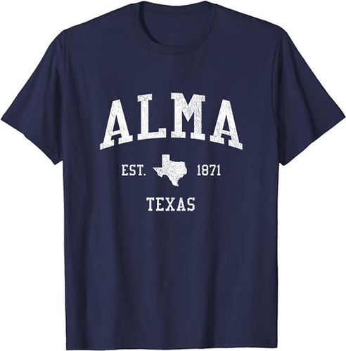 Alma Texas TX T-Shirt Vintage Athletic Sports Design Tee