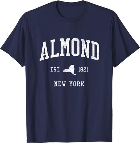 Almond New York NY T-Shirt Vintage Athletic Sports Design Tee