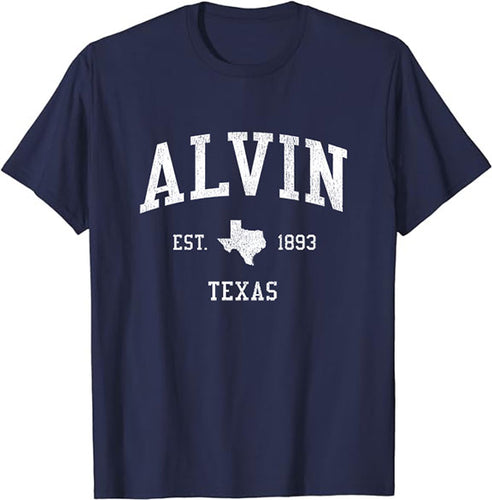 Alvin Texas TX T-Shirt Vintage Athletic Sports Design Tee