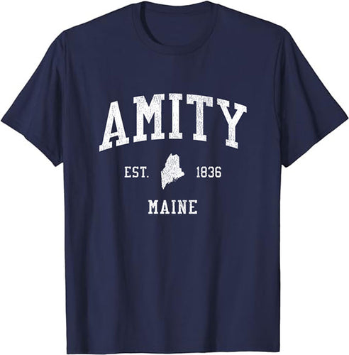 Amity Maine ME T-Shirt Vintage Athletic Sports Design Tee