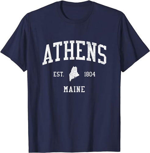 Athens Maine ME T-Shirt Vintage Athletic Sports Design Tee