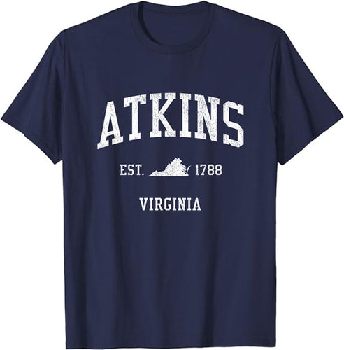 Atkins Virginia VA Vintage Athletic Sports Design T-Shirt JS01