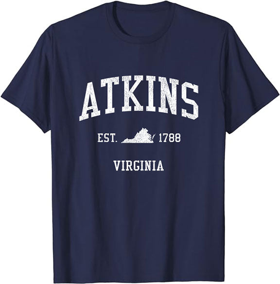 Atkins Virginia VA Vintage Athletic Sports Design T-Shirt JS01