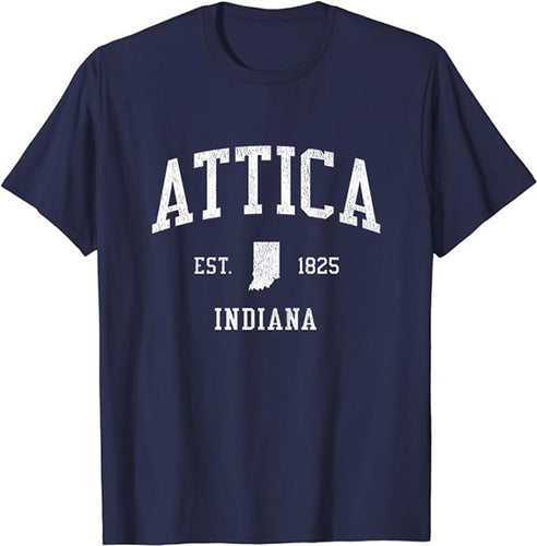 Attica Indiana IN T-Shirt Vintage Athletic Sports Design Tee