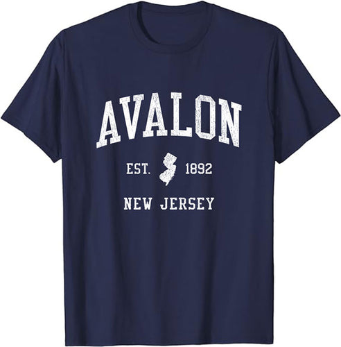 Avalon New Jersey NJ T-Shirt Vintage Athletic Sports Design Tee