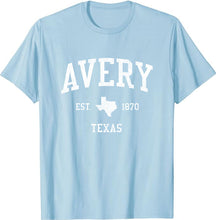 Avery Texas TX T-Shirt Vintage Athletic Sports Design Tee