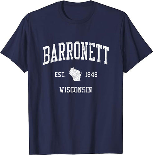 Barronett Wisconsin WI T-Shirt Vintage Athletic Sports Design Tee