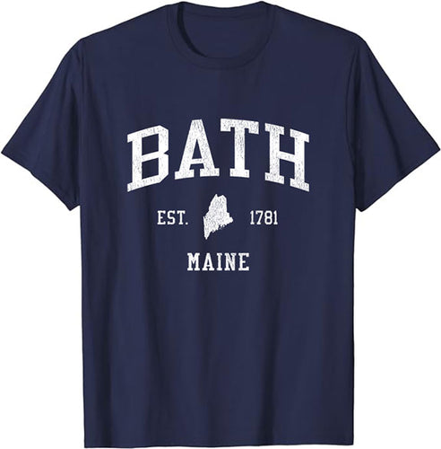 Bath Maine ME T-Shirt Vintage Athletic Sports Design Tee