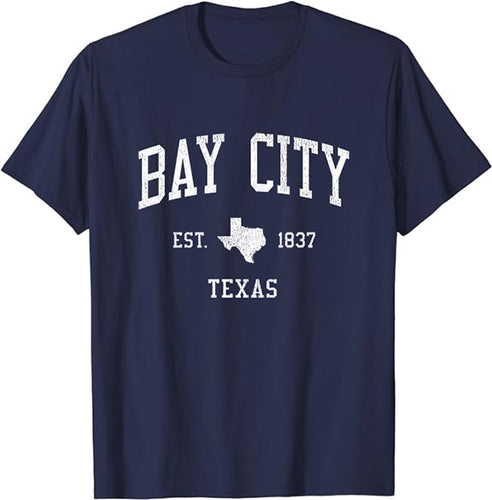 Bay City Texas TX T-Shirt Vintage Athletic Sports Design Tee