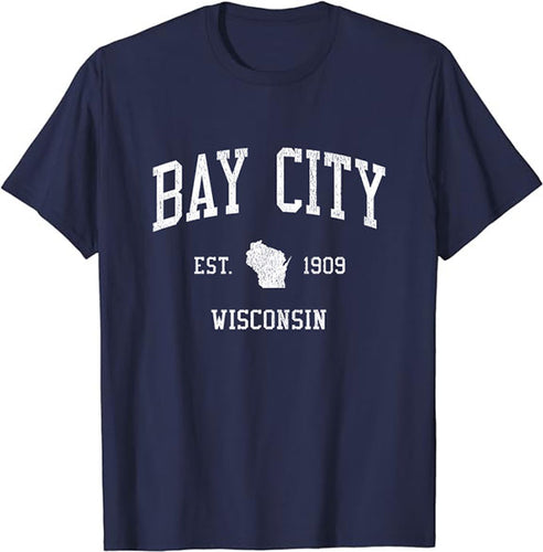 Bay City Wisconsin WI T-Shirt Vintage Athletic Sports Design Tee