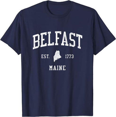 Belfast Maine ME T-Shirt Vintage Athletic Sports Design Tee