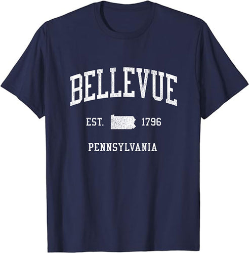 Bellevue Pennsylvania PA T-Shirt Vintage Athletic Sports Design Tee