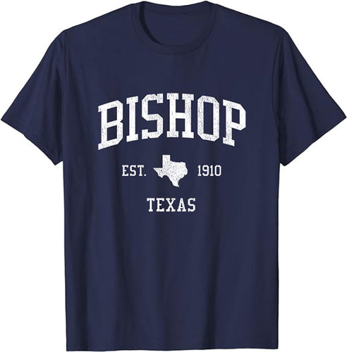 Bishop Texas TX T-Shirt Vintage Athletic Sports Design Tee