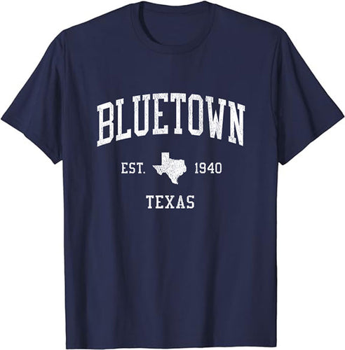 Bluetown Texas TX T-Shirt Vintage Athletic Sports Design Tee