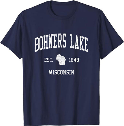 Bohners Lake Wisconsin WI T-Shirt Vintage Athletic Sports Design Tee