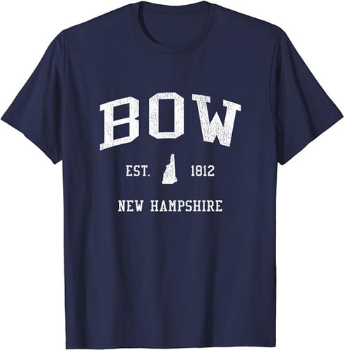 Bow New Hampshire NH T-Shirt Vintage Athletic Sports Design Tee