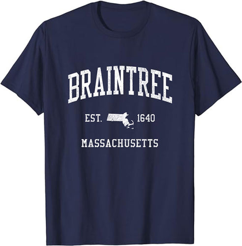 Braintree Massachusetts MA T-Shirt Vintage Athletic Sports Design Tee