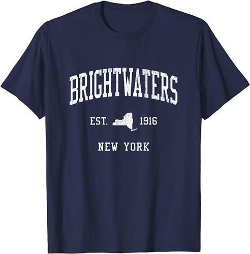 Brightwaters New York NY T-Shirt Vintage Athletic Sports Design Tee