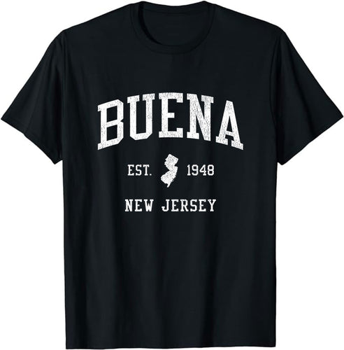 Buena New Jersey NJ T-Shirt Vintage Athletic Sports Design Tee