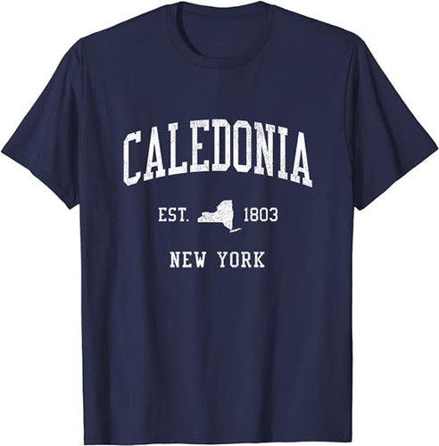 Caledonia New York NY T-Shirt Vintage Athletic Sports Design Tee