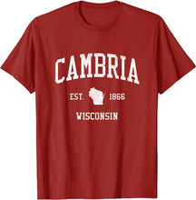 Cambria Wisconsin WI T-Shirt Vintage Athletic Sports Design Tee