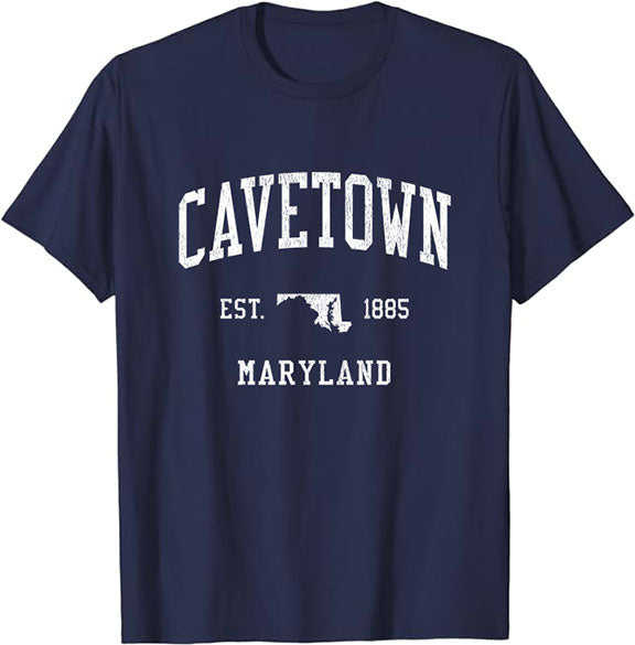 Cavetown Maryland MD T-Shirt Vintage Athletic Sports Design Tee