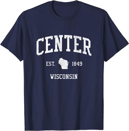 Center Wisconsin WI T-Shirt Vintage Athletic Sports Design Tee