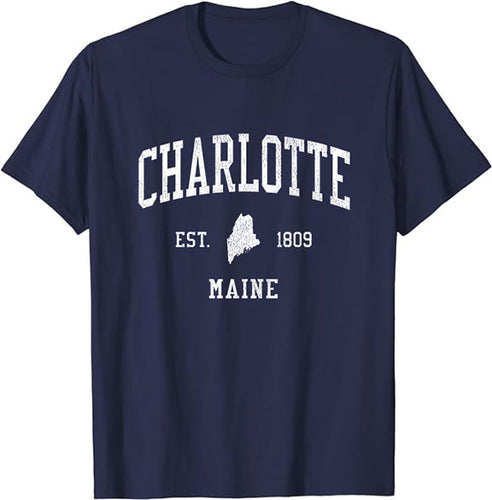 Charlotte Maine ME T-Shirt Vintage Athletic Sports Design Tee