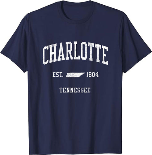 Charlotte Tennessee TN T-Shirt Vintage Athletic Sports Design Tee