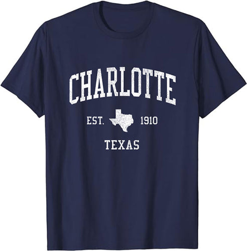 Charlotte Texas TX T-Shirt Vintage Athletic Sports Design Tee