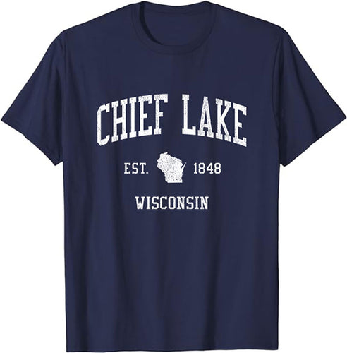 Chief Lake Wisconsin WI T-Shirt Vintage Athletic Sports Design Tee