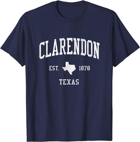 Clarendon Texas TX T-Shirt Vintage Athletic Sports Design Tee