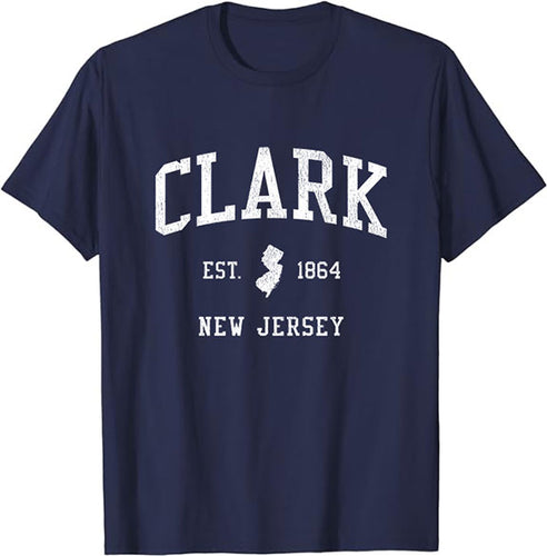 Clark New Jersey NJ T-Shirt Vintage Athletic Sports Design Tee