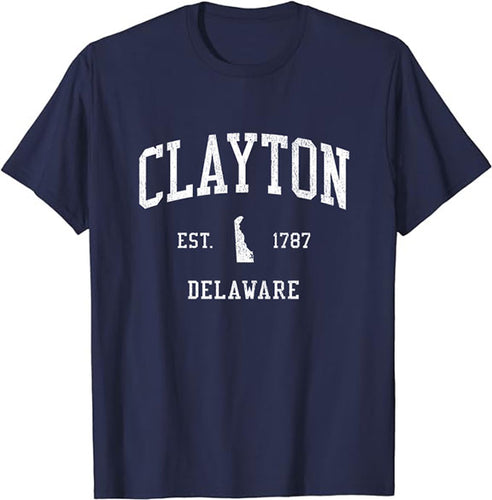 Clayton Delaware DE T-Shirt Vintage Athletic Sports Design Tee