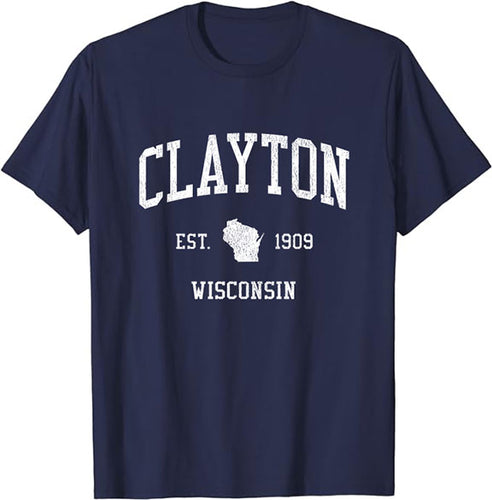 Clayton Wisconsin WI T-Shirt Vintage Athletic Sports Design Tee