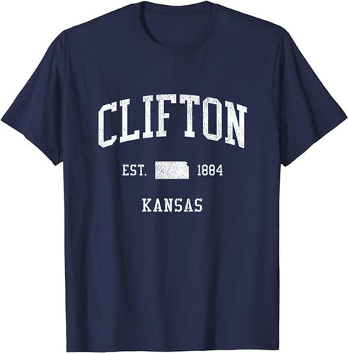 Clifton Kansas KS T-Shirt Vintage Athletic Sports Design Tee