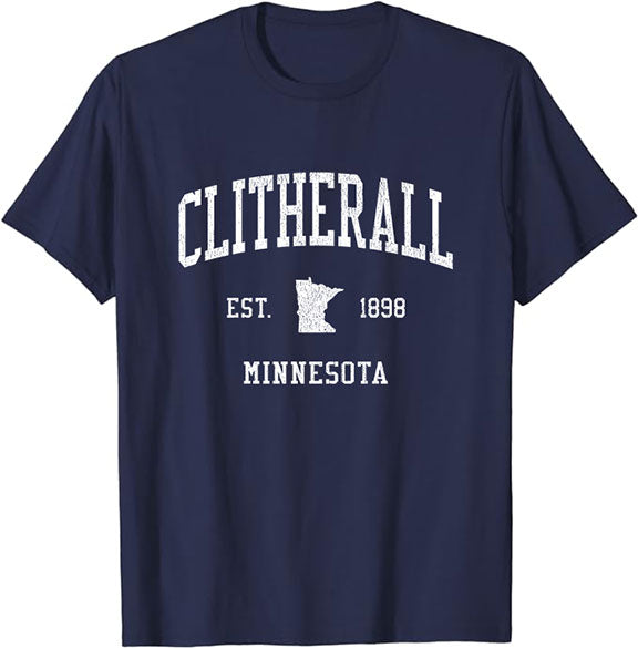 Clitherall Minnesota MN T-Shirt Vintage Athletic Sports Design Tee