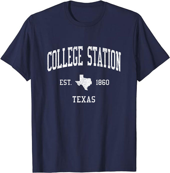 College Station Texas TX T-Shirt Vintage Athletic Sports Design Tee