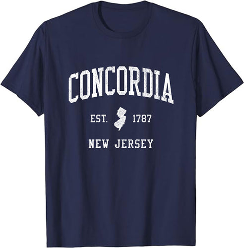 Concordia New Jersey NJ T-Shirt Vintage Athletic Sports Design Tee