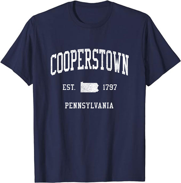 Cooperstown Pennsylvania PA T-Shirt Vintage Athletic Sports Design Tee