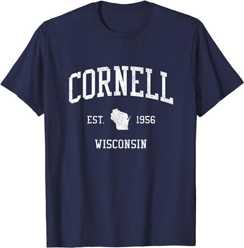 Cornell Wisconsin WI T-Shirt Vintage Athletic Sports Design Tee