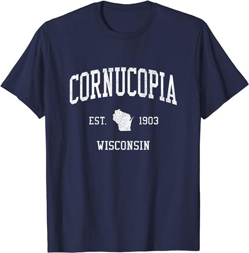 Cornucopia Wisconsin WI T-Shirt Vintage Athletic Sports Design Tee